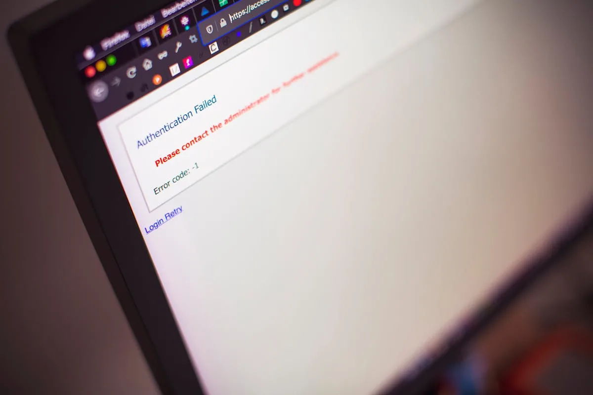 Authentication failed message on computer screen
